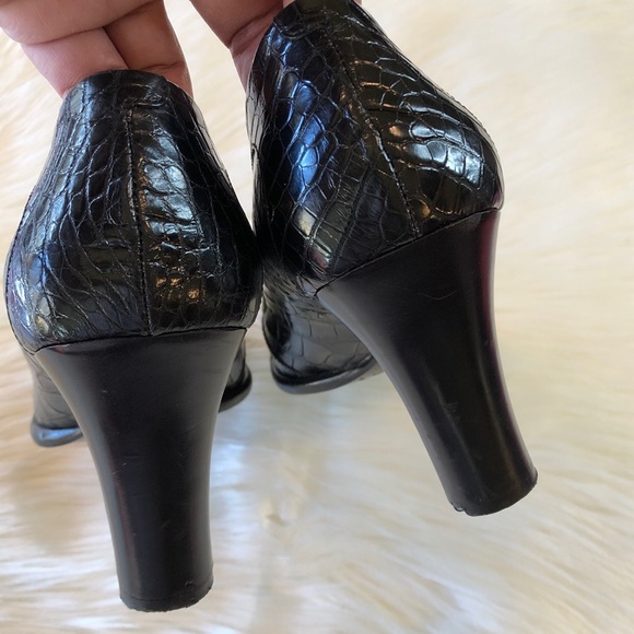 TOD’S Black Leather Croco Embossed Heels 40 - Picture 4 of 16